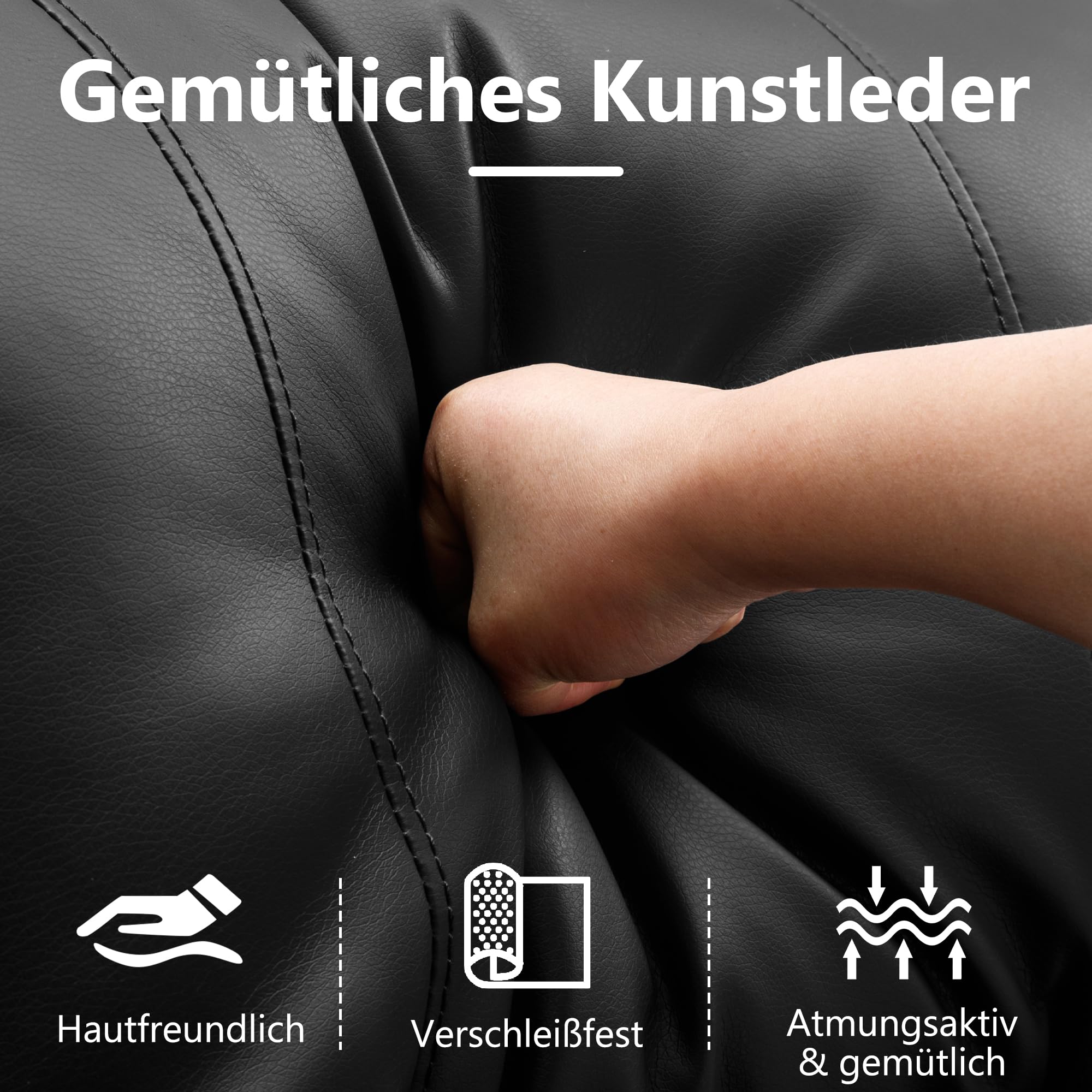 Elektrisch Verstellbar Relaxsessel mit Liegefunktion Kunstleder Fernsehsessel TV Sessel Massage Wärme LED USB bis 150 kg Schwarz 2er Set