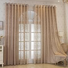 Coffee Lace Sheer Curtains 84 inches Long 2 Panels Set, Farmhouse Leaf Jacquard Grommet Window Curtain for Living Room/Bedroom, Voile Sheer Panel DrapesCoffee,55"x84"