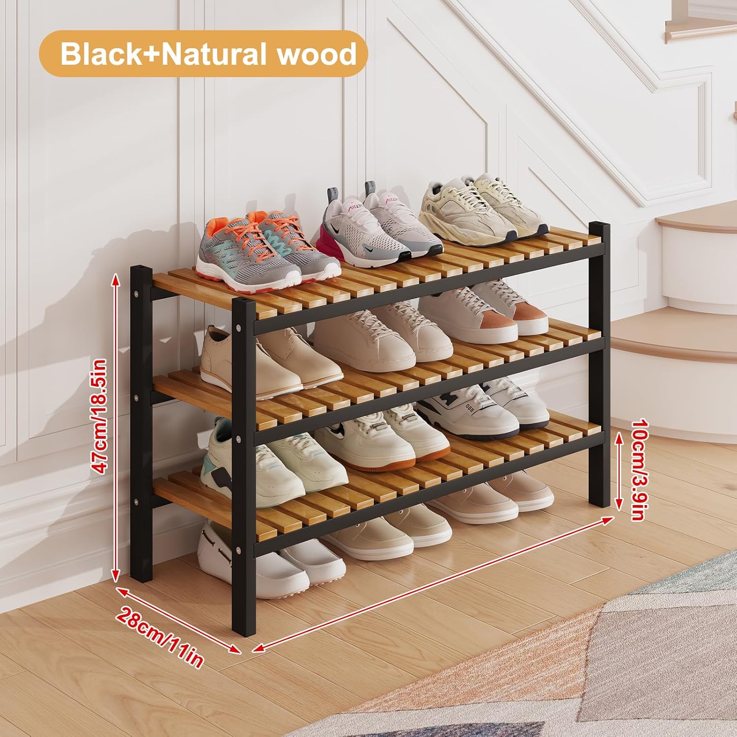 Bamboo Shoe Rack Organizer for Closet and Entryway - Space-Saving Narrow Shoe Stand - Versatile Shoe Holder for Door or Closet Shelf, Garage Bedroom can Freely Stack DIY Small Shoe Racks 3 Tier