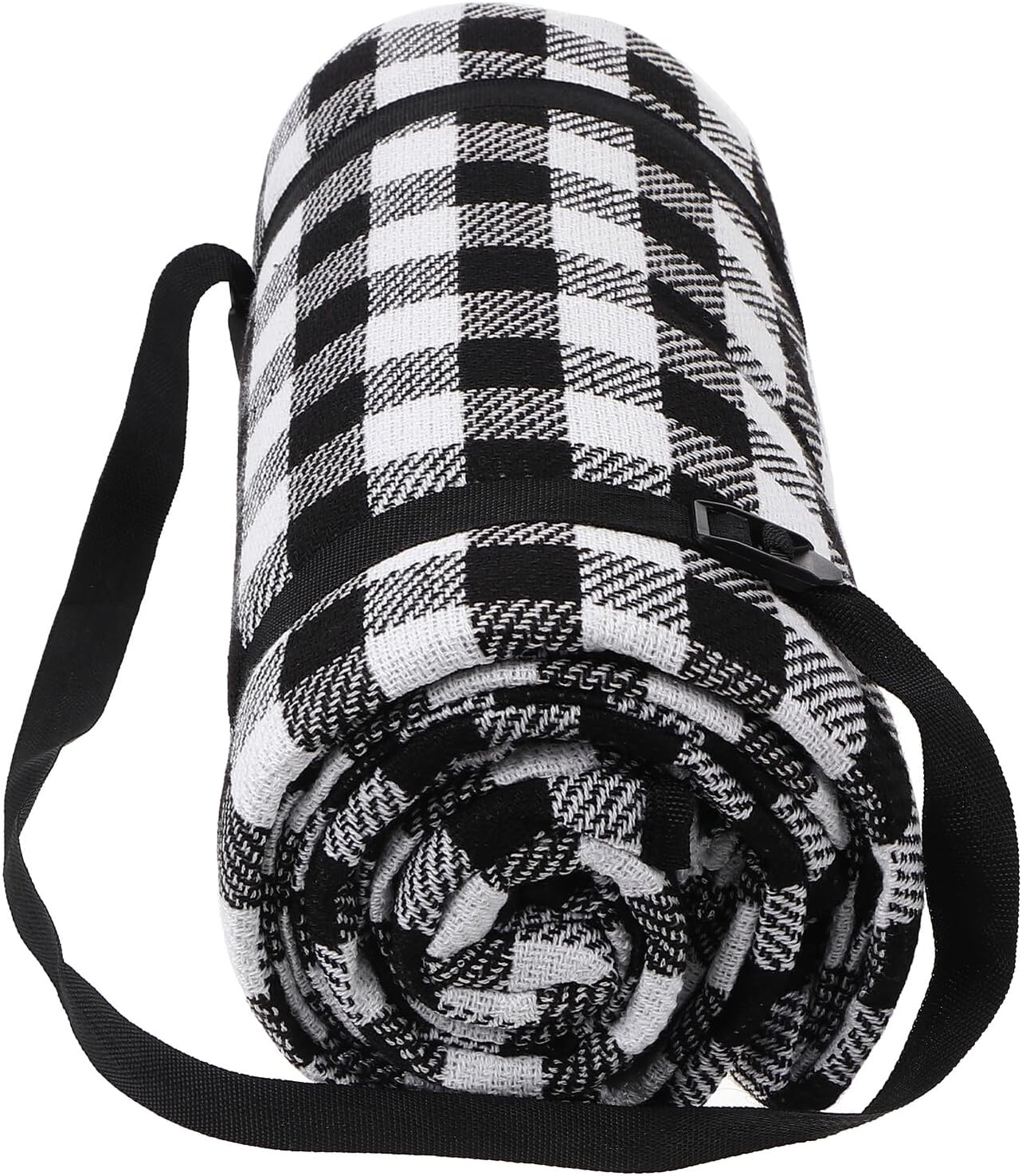 Luxshiny Waterproof Outdoor Picnic Mat 2x2m Thickened Padded Camping Cushion Black White Plaid Moisture Resistant Mat for Hiking and Beach