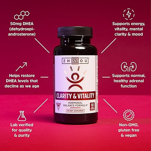 Miniatura 5 de Zhou Nutrition Zhou Dhea 50 mg | Fórmula de equilibrio hormonal para mujeres y hombres | Envejecimiento saludable | No GMO | 60 cápsulas de