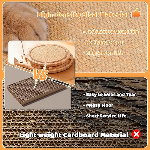 Miniatura 6 de Rascador de sisal para gatos con pista de bolas y resorte de juguete 3 en 1 interactivo de madera para gatos y gatitos de interior