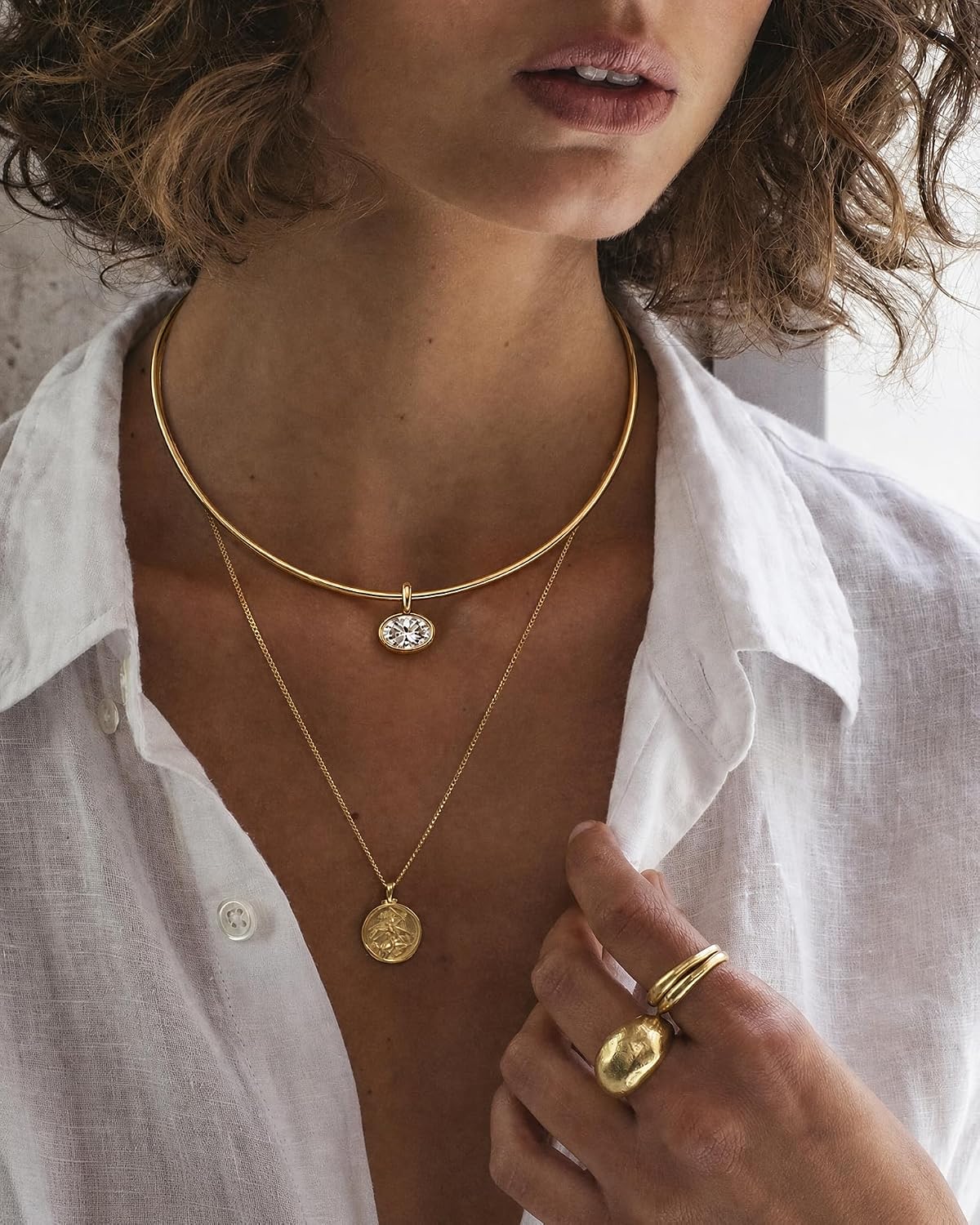 Collar Choker Necklace for Women Non Tarnish Wire Chokers CZ Sun Pendant