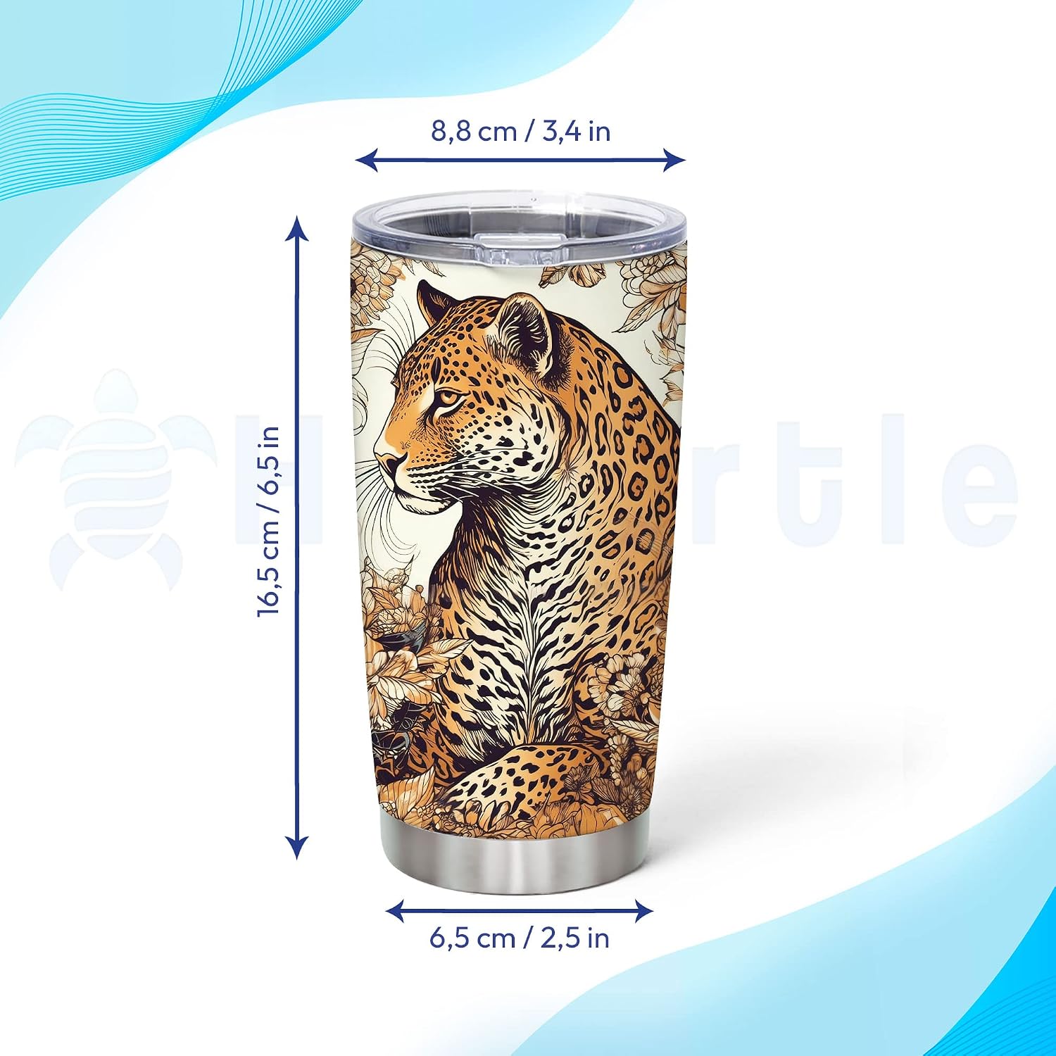 Hyturtle Personalized Gifts Leopard Lover - Leopard Printed With Floral Custom Name Stainless Steel Tumbler 20 oz With Lid - Idea Cute Animal Lover Gifts For Women, Girl kids On Birthday, Christmas