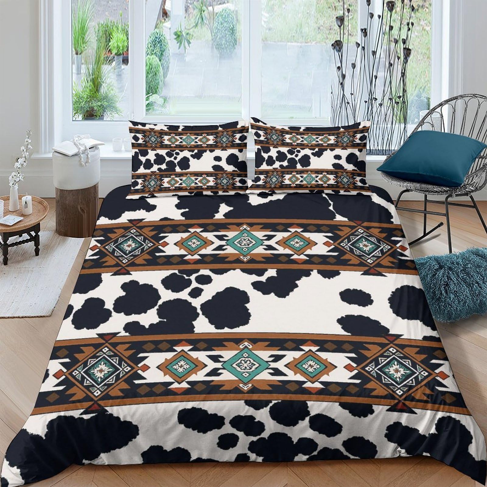 Ctjqhvkz Style-7 3D Printed Cow Pattern Fitted Sheet Microfiber Soft Breathable Aztec Western Mattress Cover For Bedroom Guest Room Easy Care Single（135X200cm）