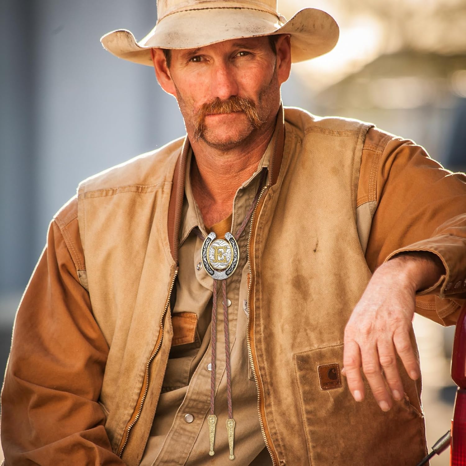 Bolo Tie for Men Western Tie Cowboy Initial Letter ABCDJMR to Z Brown Leather Necktie Bolo Ties for Women - Image 5