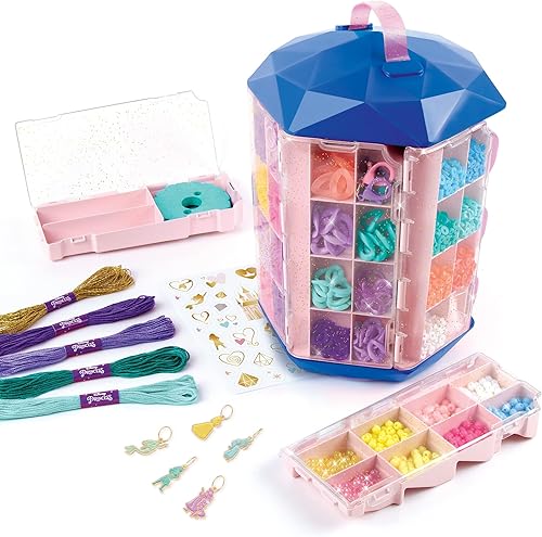 Miniatura 8 de Make it Real Torre de actividades 5 en 1, kit de fabricación de joyas con almacenamiento, cuentas Heishi, eslabones de plástico, mini bandas de