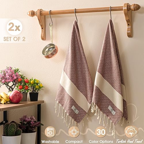 Miniatura 2 de Juego de 2 toallas de mano de 18 x 30 pulgadas, toalla de mano turca decorativa para baño, cocina, invitados, rostro, cabello, té y usar como paño