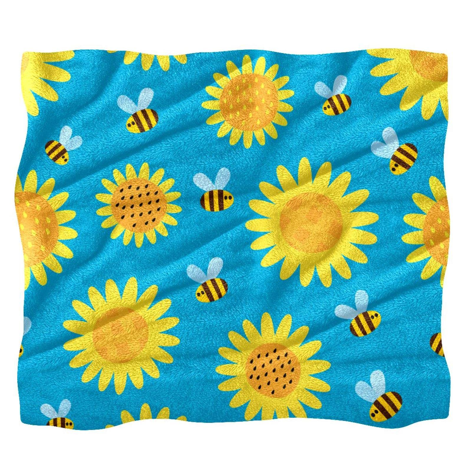 Couvre-lit doux et moelleux dessin abeille tournesol fille garçon