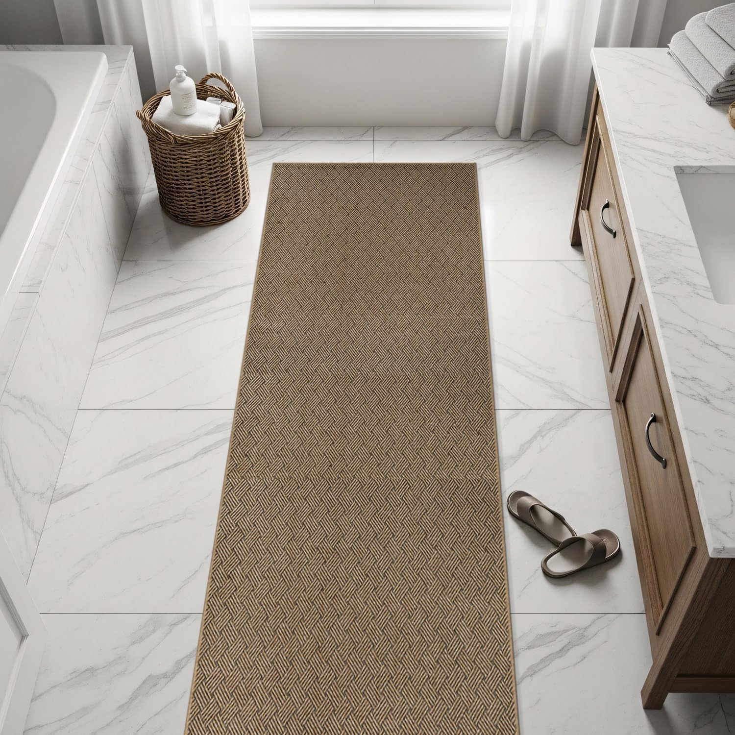 Luul Home Easy Jute Rugs 2x7 Herringbone Natural Color Living Room Indoor Outdoor Runner Rug for Patio and Kitchen Rug High Traffic Washable Easy to Clean Solid Boho Woven Design Carpet (2 x 7)