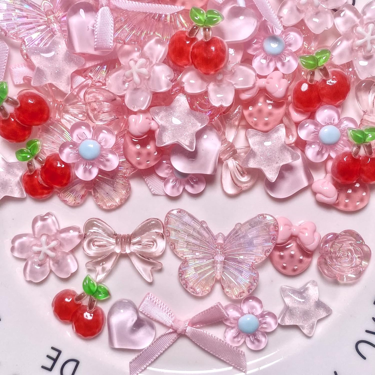 TIAMECH 60 Pcs Pink Assorted Junk Case Charms, Cute Y2K Girly Heart Bow Flower Resin Charms Kit, 3D Pink Phone Case Slime Decoden Flatback Charm for Crafting DIY Decoration - Image 4