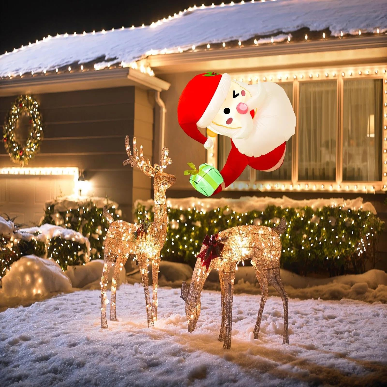 Babbo Natale Gonfiabile di Natale da 3,5 Piedi Che Si sporge dalla Finestra, Decorazioni Natalizie per Esterni Che Si gonfiano per la Decorazione del Prato di Capodanno