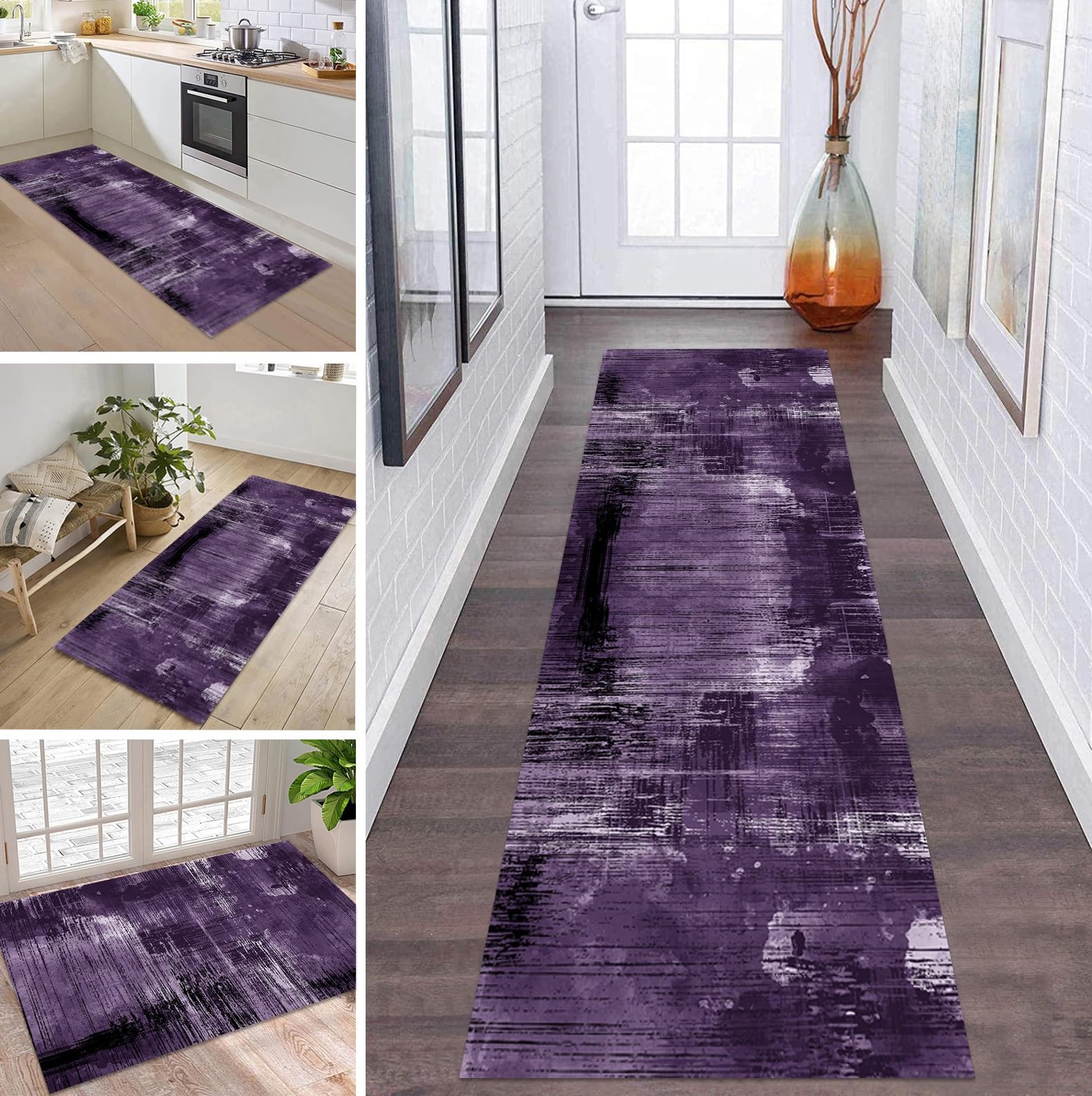 Tapis de décoration violet lavable 120x400 cm antidérapant pour entrée