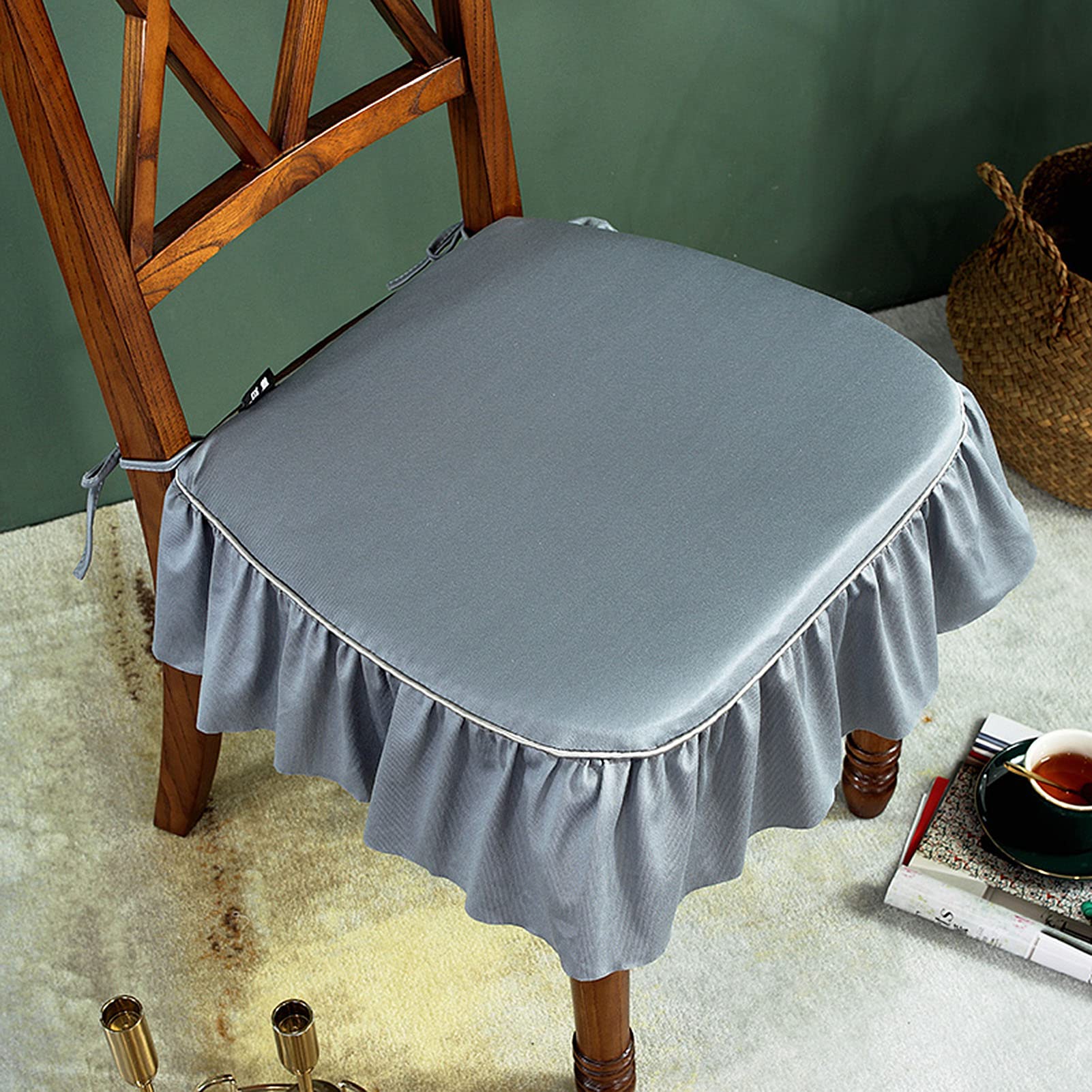 WJXBoosSeat Cover for Dining Chair,Ruffled on 4 Sides,17"*18" Ruffled Chair Pad Farmhouse Vintage Country Kitchen Dining Chair Cushion (Grey,8 Pack)