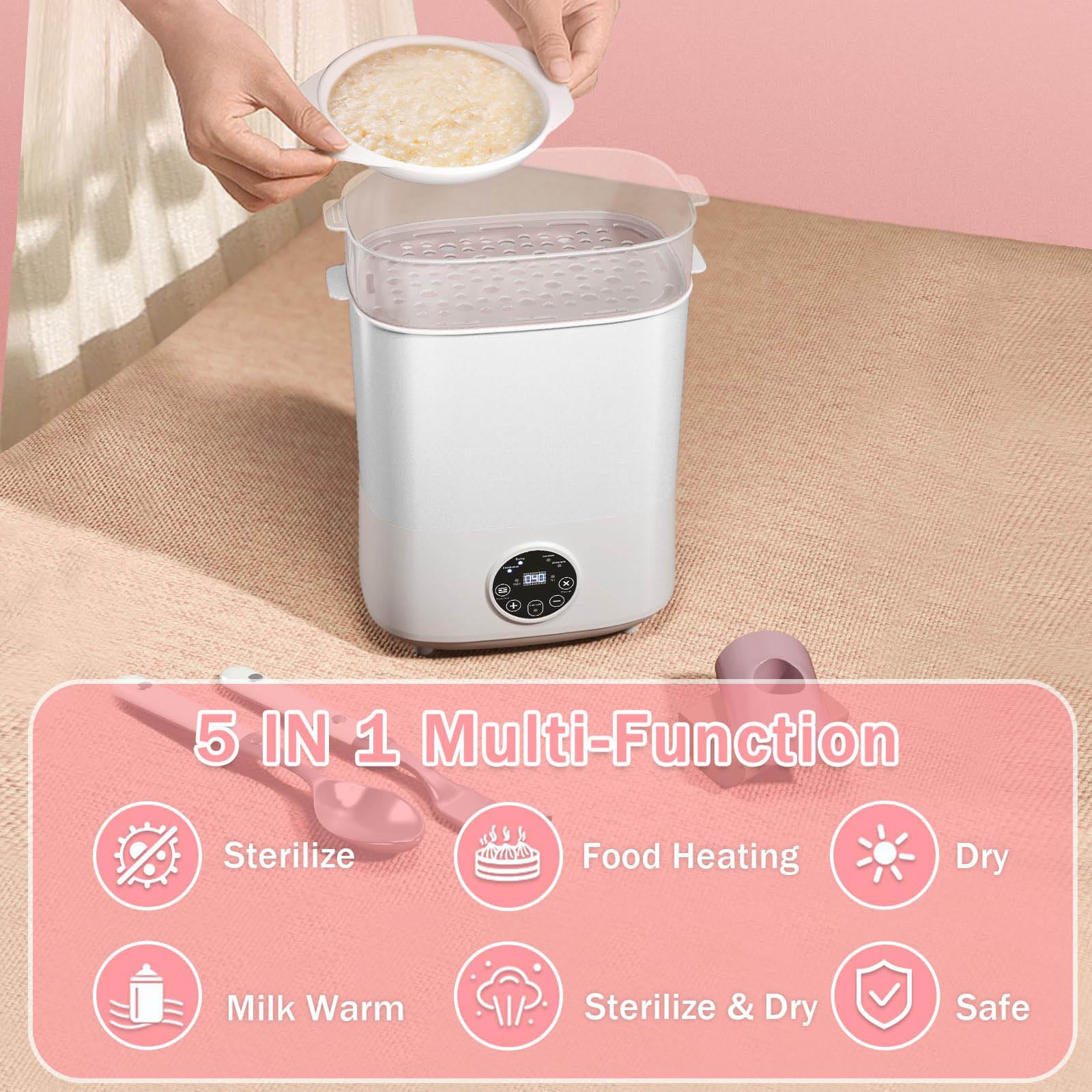 Chauffe-biberon intelligent pour nourrisson - Thermomètre constant - Pasteurisation efficace - Fonction de séchage rapide - Sans rouille - Chauffe-biberon combiné - Stérilisateur