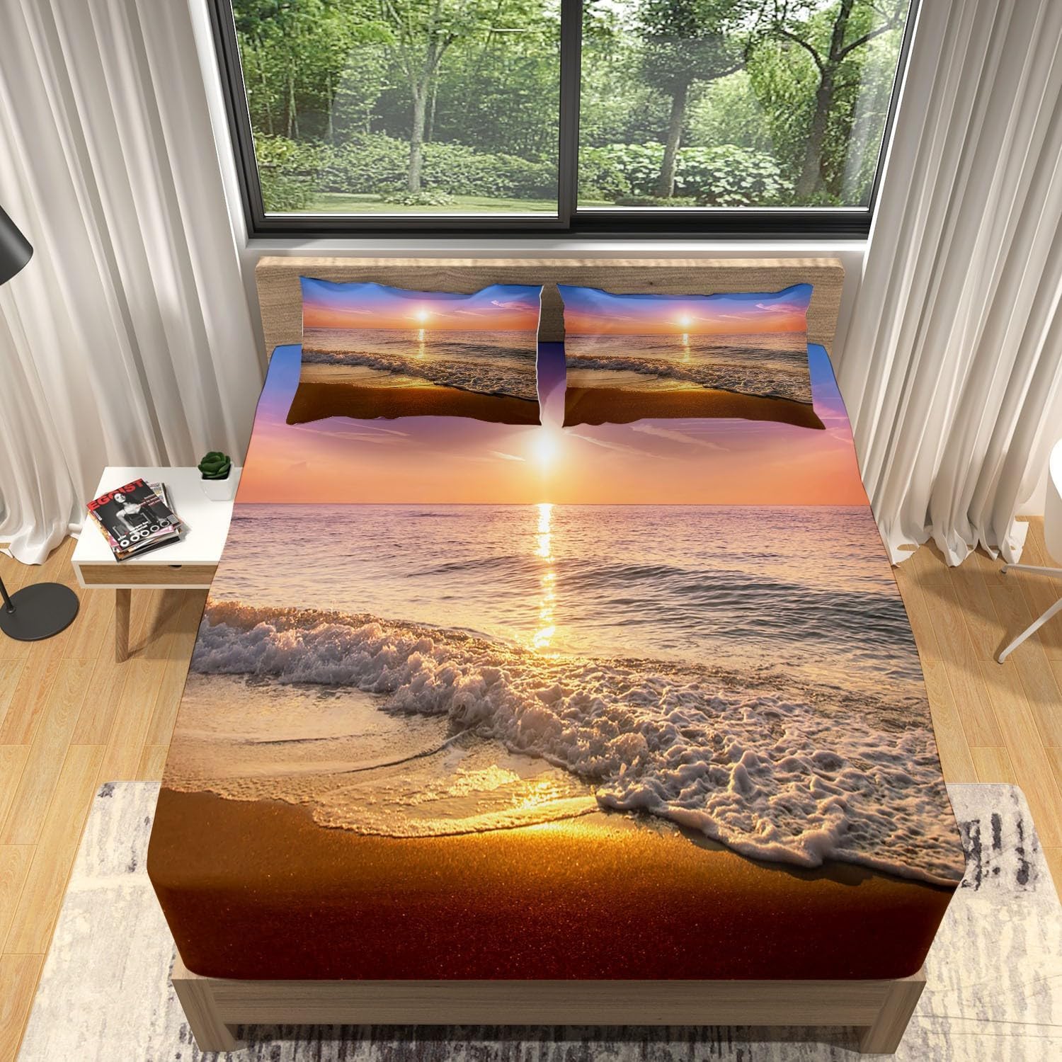 Drap Housse 160x200 Coucher de Soleil sur La Mer, 3D Drap-Housse Coucher de Soleil sur La Mer Drap Poche Profonde 30 cm, Draps Housse Microfibre, 2 Taies d'oreillers, pour Matelas éPais ii6202 Drap Housse 160x200 Coucher de Soleil sur La Mer, 3D Drap-Housse Coucher de Soleil sur La Mer Drap Poche Profonde 30 cm, Draps Housse Microfibre, 2 Taies d'oreillers, pour Matelas éPais ii6202