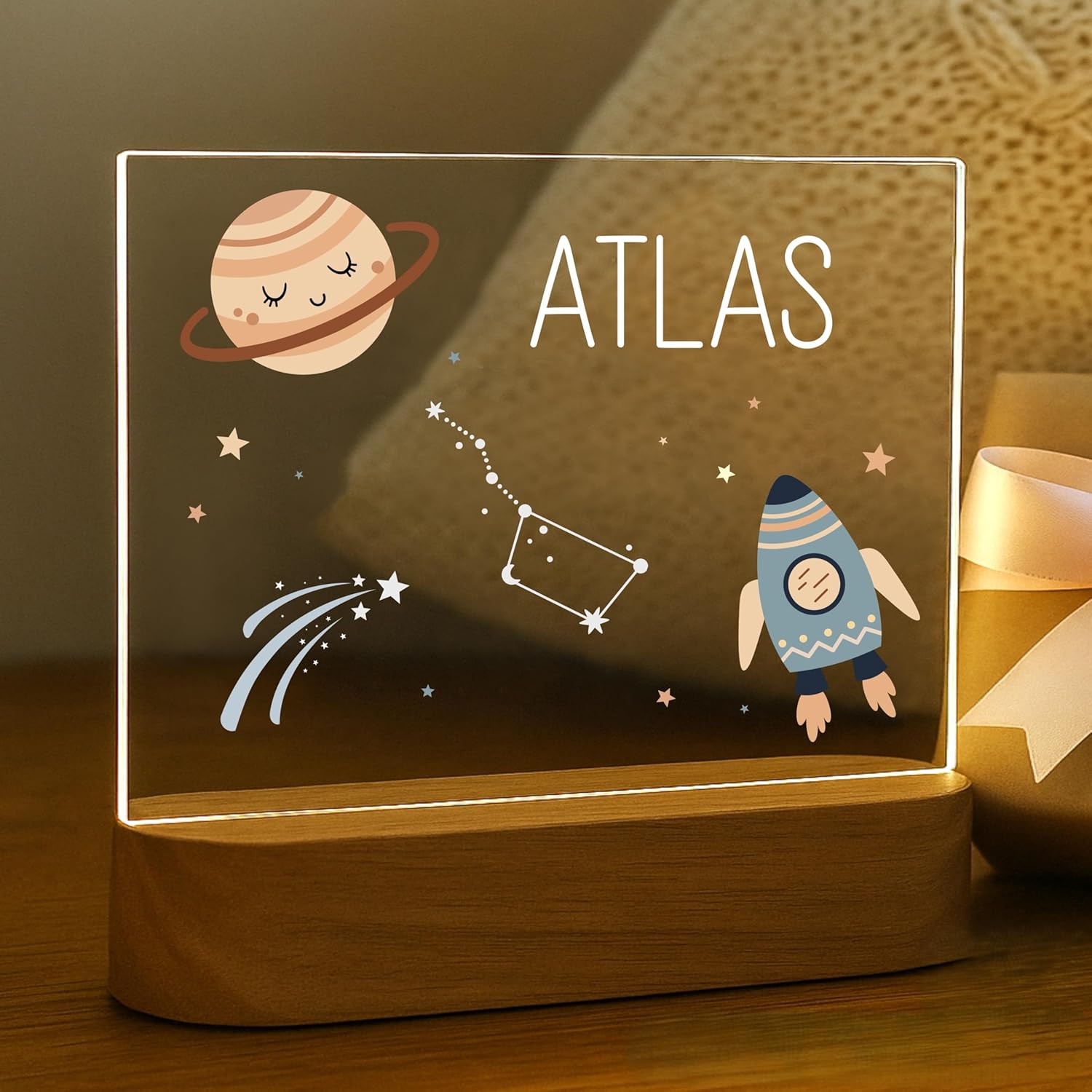 Space Night Light for Kids | Personalized Baby Night Light for Boys with Rocket, Stars | Custom Name Space Nursery Decor, Plug-in LED Nightlight | Custom Baby Shower Gifts for Newborns, Toddlers