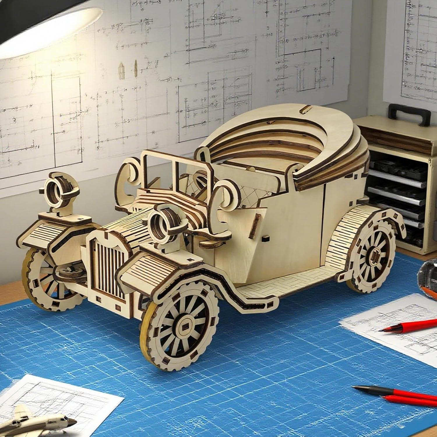 3D 木製パズル 大人向け | メカニカル自動車模型 脳トレ難問パズル - コレクティブビンテージ車木材クラフトホビー クリスマス誕