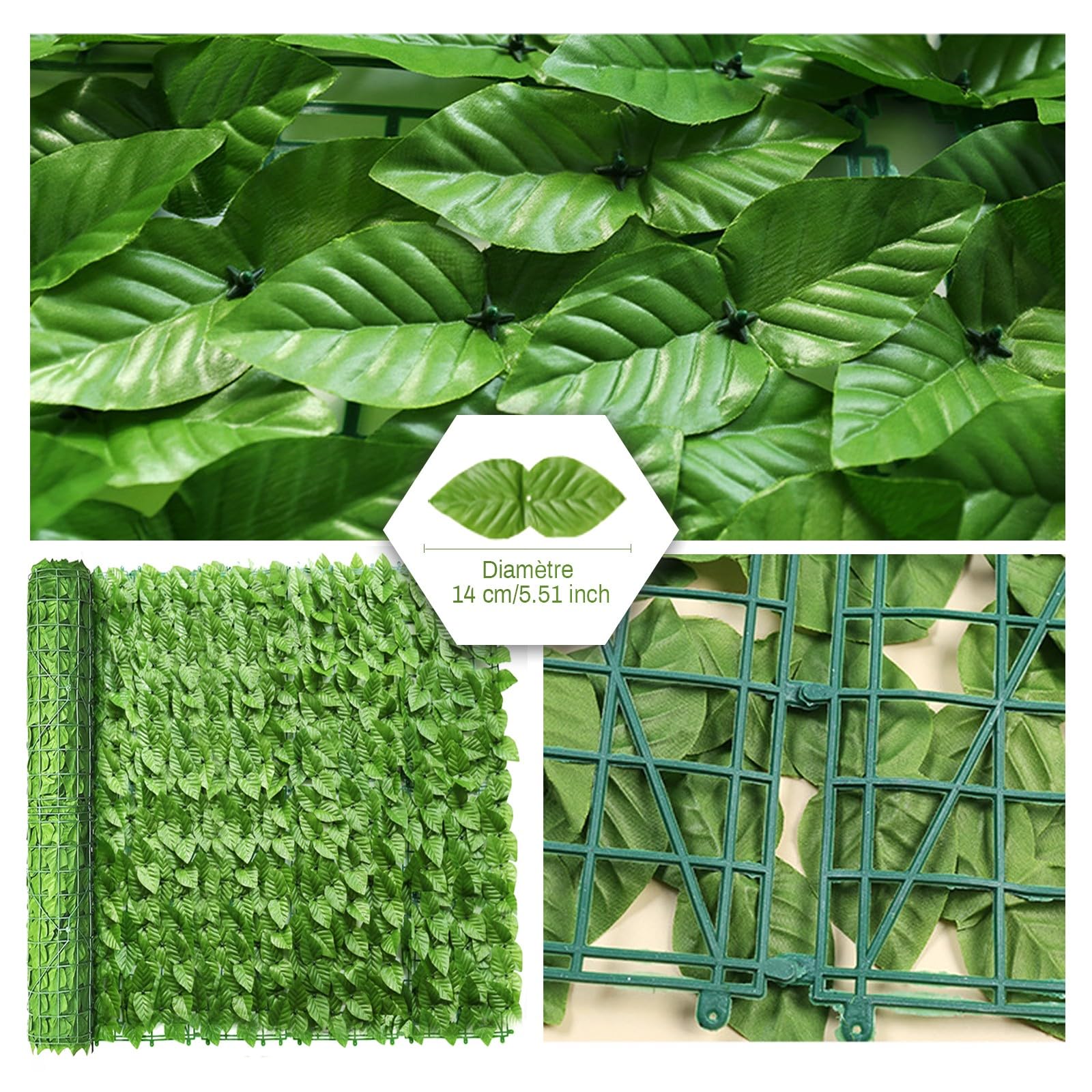 Valla de privacidad artificial de 1,5 x 5 m, seto de hojas verdes para balcón al aire libre, barrera de privacidad de vid artificial, decoración duradera de jardín, resistente a los rayos UV, fácil