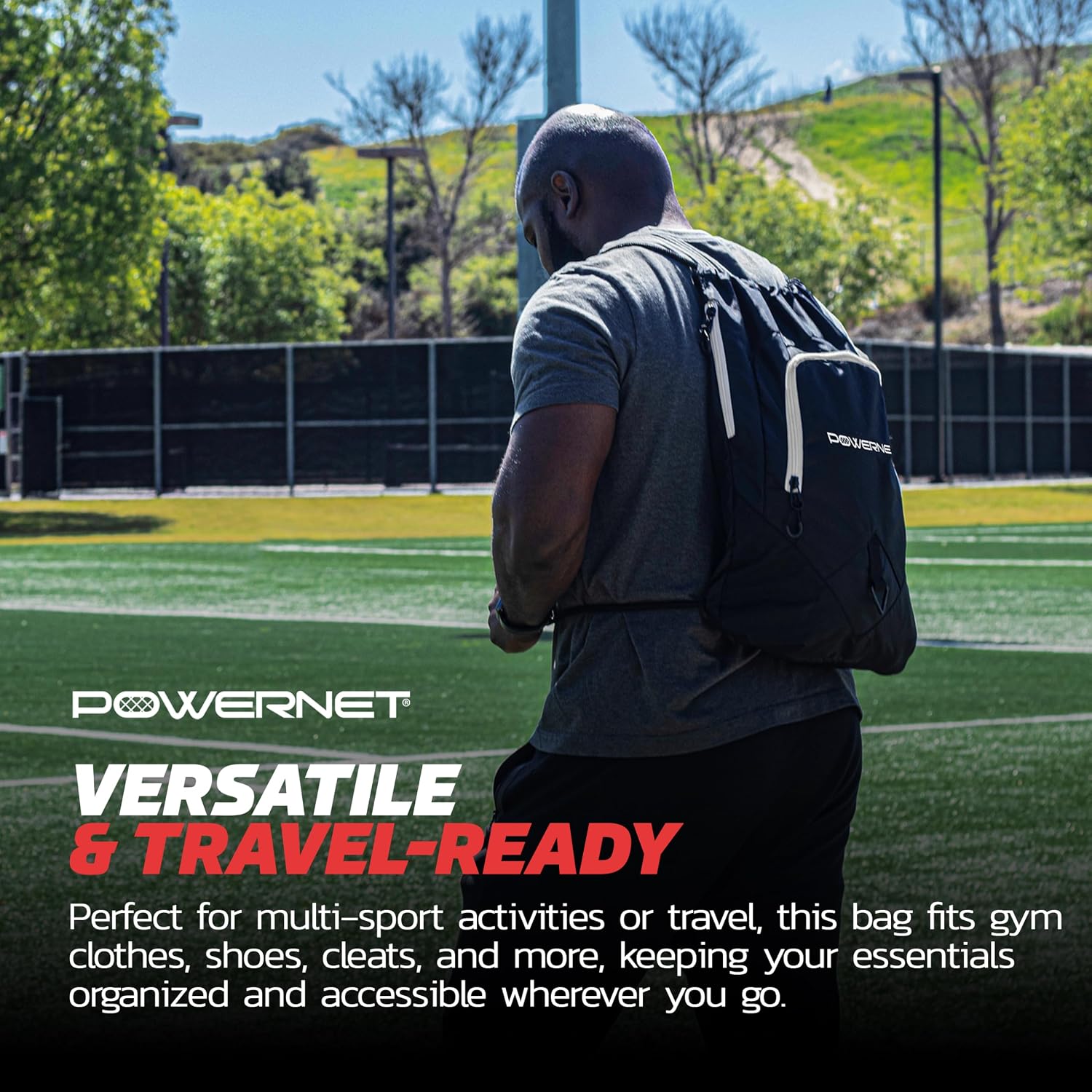 PowerNet Deluxe 2.0 Drawstring Backpack, Large Main Pocket with Zippered Pockets, Durable Drawstring Bag, Perfect Travel or Sports Bag with Cinch Close Straps