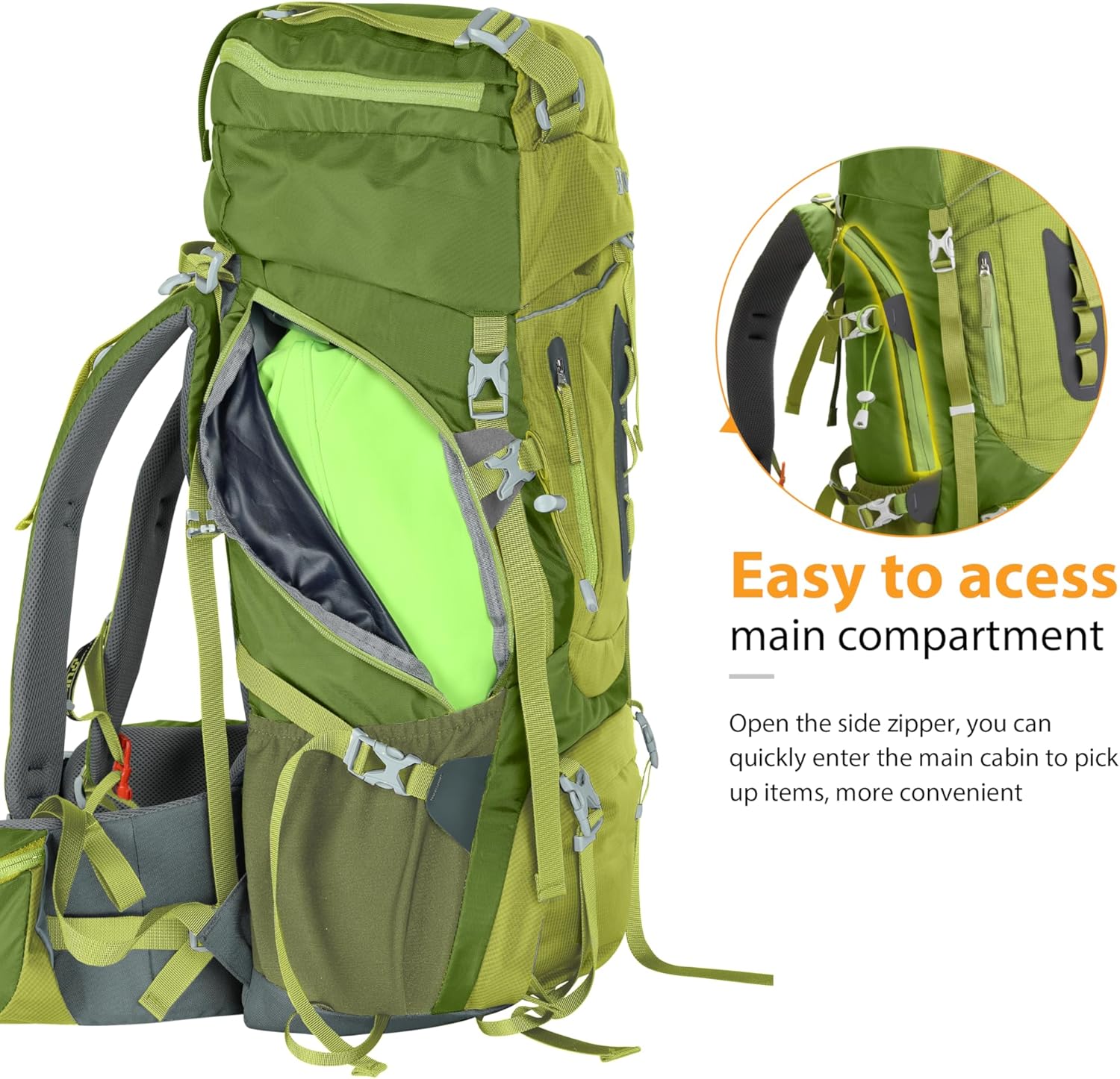 Ubon 60L Internal Frame Hiking Backpack Waterproof Camping Backpack with Rain Cover