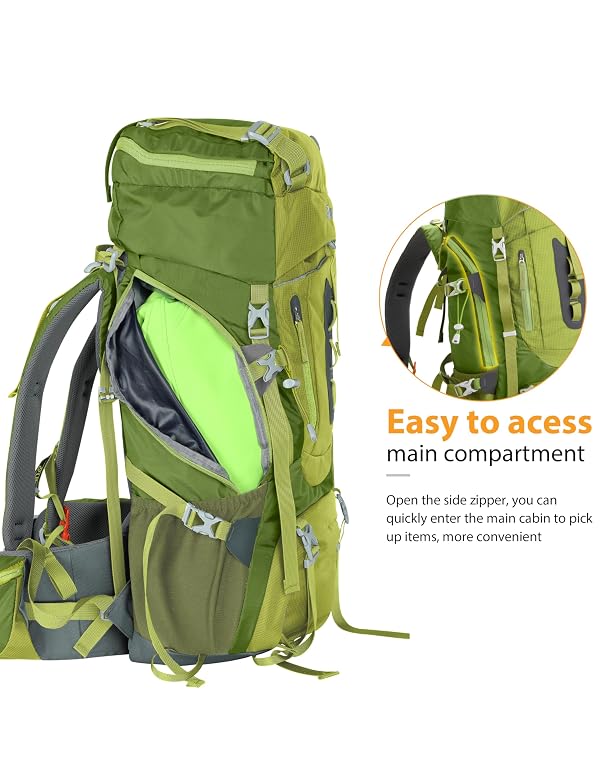Ubon 60L Waterproof Hiking Backpack Climping Backpack with Rain Cover Green by Ubon - Image 4