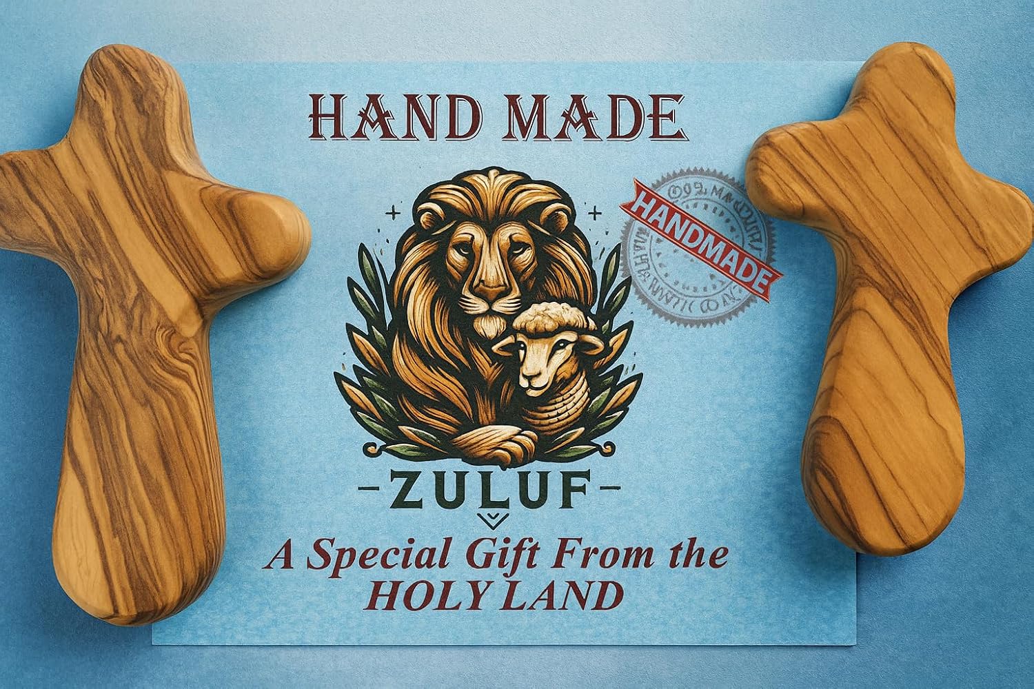Zuluf Set of 2 Olive Wood Holding Comfort Crosses 4.2" – Holy Land Wooden Prayer Hand Cross – Palm Cross to Hold – Christian Gift with Certificates CRS099