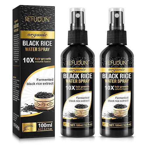 Spray de agua de arroz negro orgánico para el crecimiento del cabello, una solución con aceite de ricino y extracto de raíz de jengibre para cabello