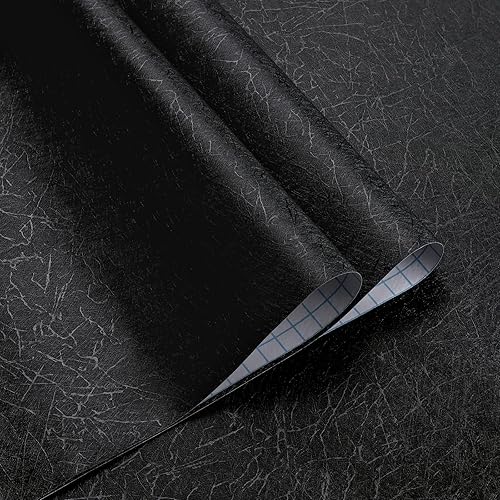 Miniatura 4 de GloryTik Papel tapiz negro de 17.3 x 197 pulgadas, papel tapiz de seda negra en relieve, autoadhesivo, extraíble, papel tapiz texturizado de seda