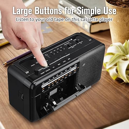 Miniatura 3 de Gelielim Reproductor de cinta de casete Bluetooth Boombox, reproductor de cassette radio estéreo AM/FM/SW, reproductor de cinta/grabadora con Negro