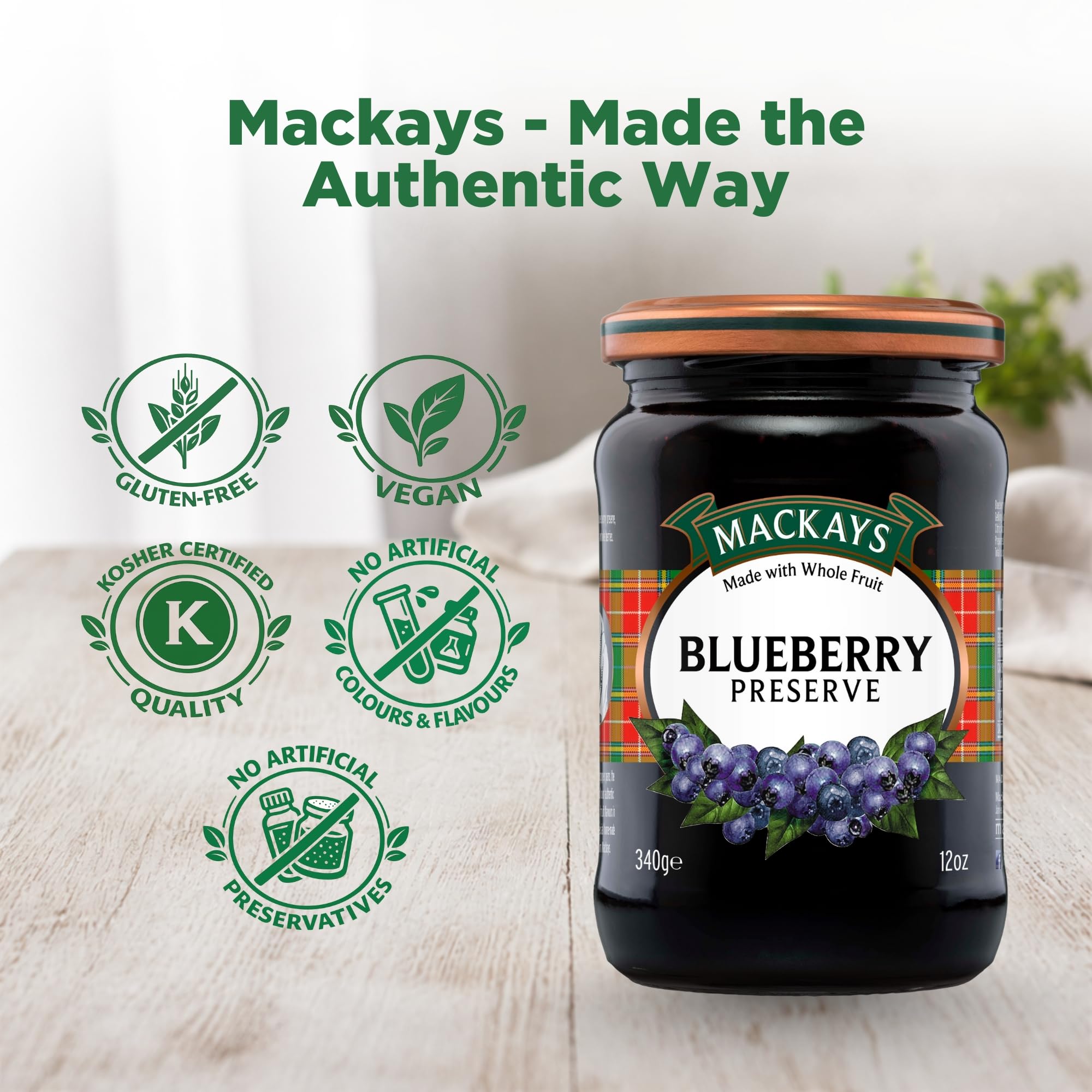 Mackays Blueberry Preserve 340g | Made with Whole Fruit