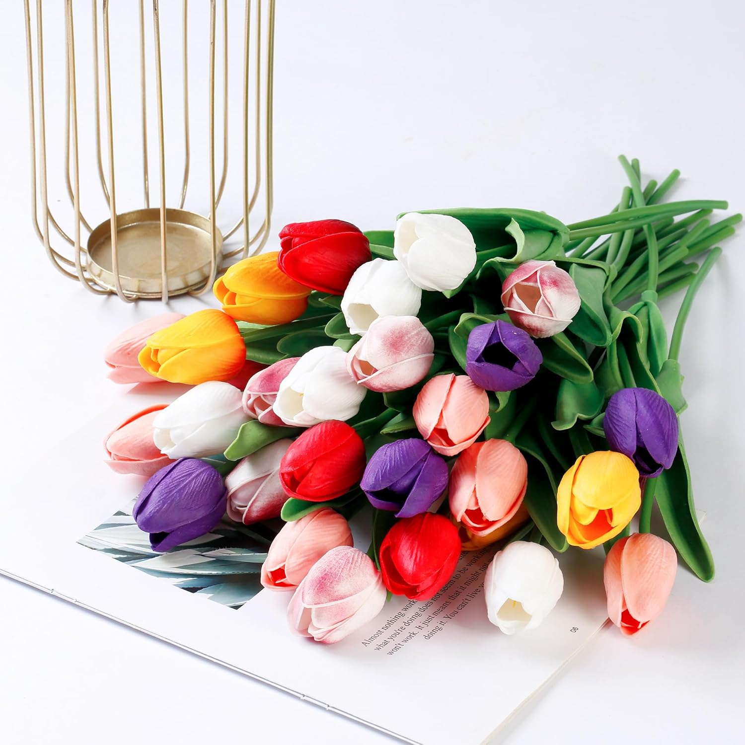 Sggvecsy 30 Pcs Fake Tulips Artificial Flowers Real Touch PU Faux Flowers Tulip Stems for Wedding Spring Bouquet Floral Arrangement Party Home Office Decorations for Mother's Day (Multi Colors) - Image 7