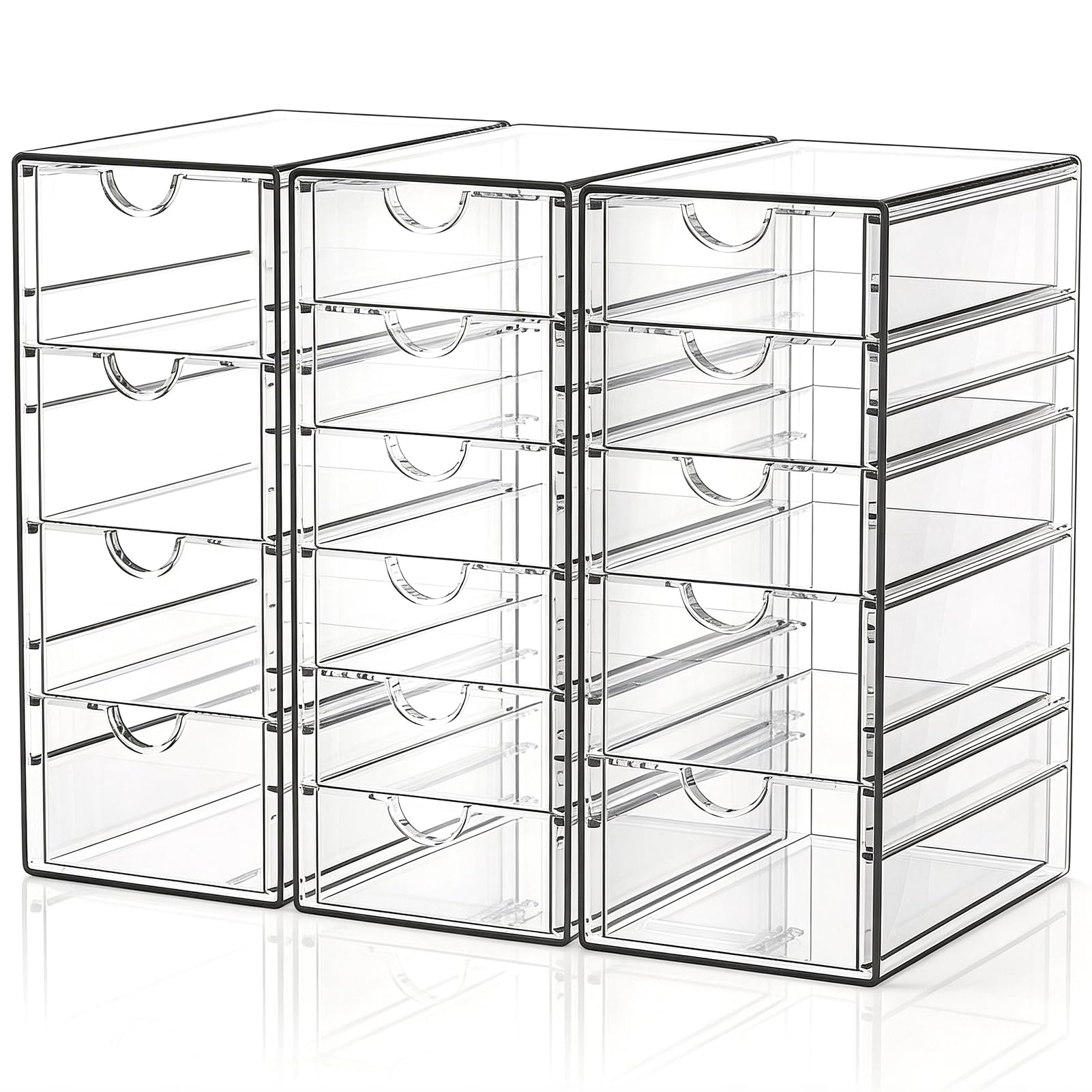 GoMaihe 3-Stücke Schubladenboxen Schreibtisch: Acryl Durchsichtig Schminktisch Organizer | Make up Organizer mit 15 Schubladen | Schreibtisch Organizer für Hause Büro Schule