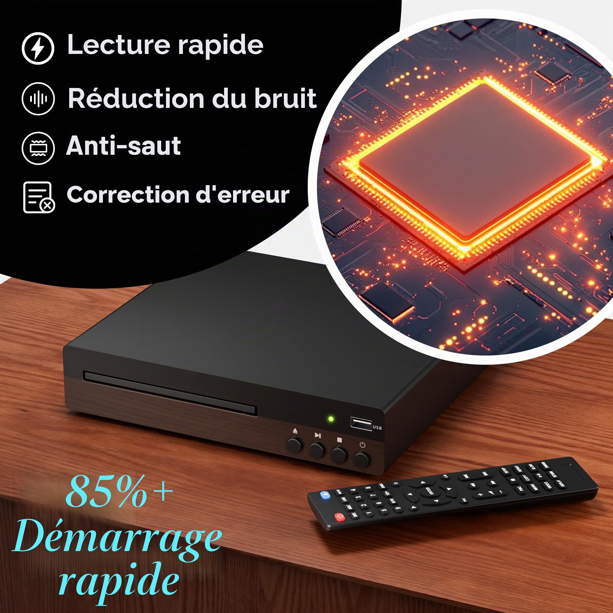 Lecteur DVD Compact pour Télévision, Lecteur DVD HDMI 1080P avec Port USB | Support Multi Région, Lecture CD & MP3, Entrée HDMI & AV Intégrée, Support NTSC/PAL