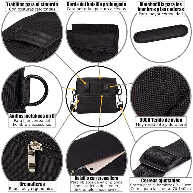 Foto 3 de 7 de Bolsa de premios para perros con bolsillo magnético para una mano, 2 bolsillos con cremallera