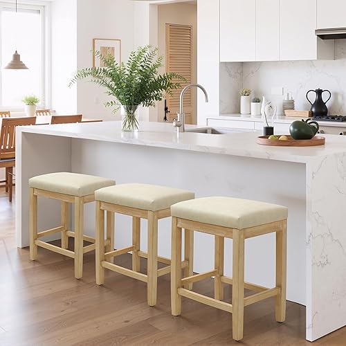 Miniatura 8 de Juego de 2 taburetes de bar de altura de mostrador para encimera de cocina, taburetes de bar modernos sin espalda con asiento tapizado de piel