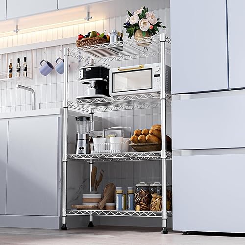 Miniatura 6 de MZG - Estantería de almacenamiento de 4 niveles de 1000 libras, organizador de acero para el hogar, cocina, oficina, cromo