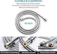 Vista 6 de Manguera para alcachofa de mano, 69 pulgadas extra larga, de acero inoxidable, con inserto de latón y tuerca - Duradera y flexible (cromo)