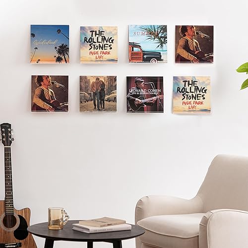 Miniatura 7 de HBlife Paquete de 8 estantes de vinilo para montaje en pared, soporte para discos de acrílico transparente de 12 pulgadas, estantes de exhibición de