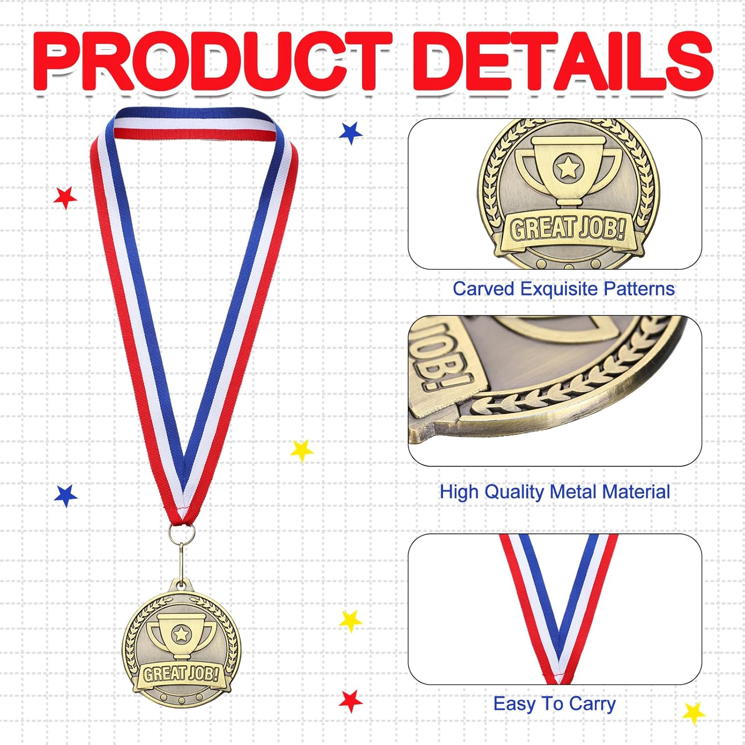 Kenning 20 Pcs 2'' Gold Medals for Awards Bulk Gold Winner Medals with Neck Ribbons Metal Trophy Award Prize Gift for School Graduation Participation Competitions Sports Tournaments