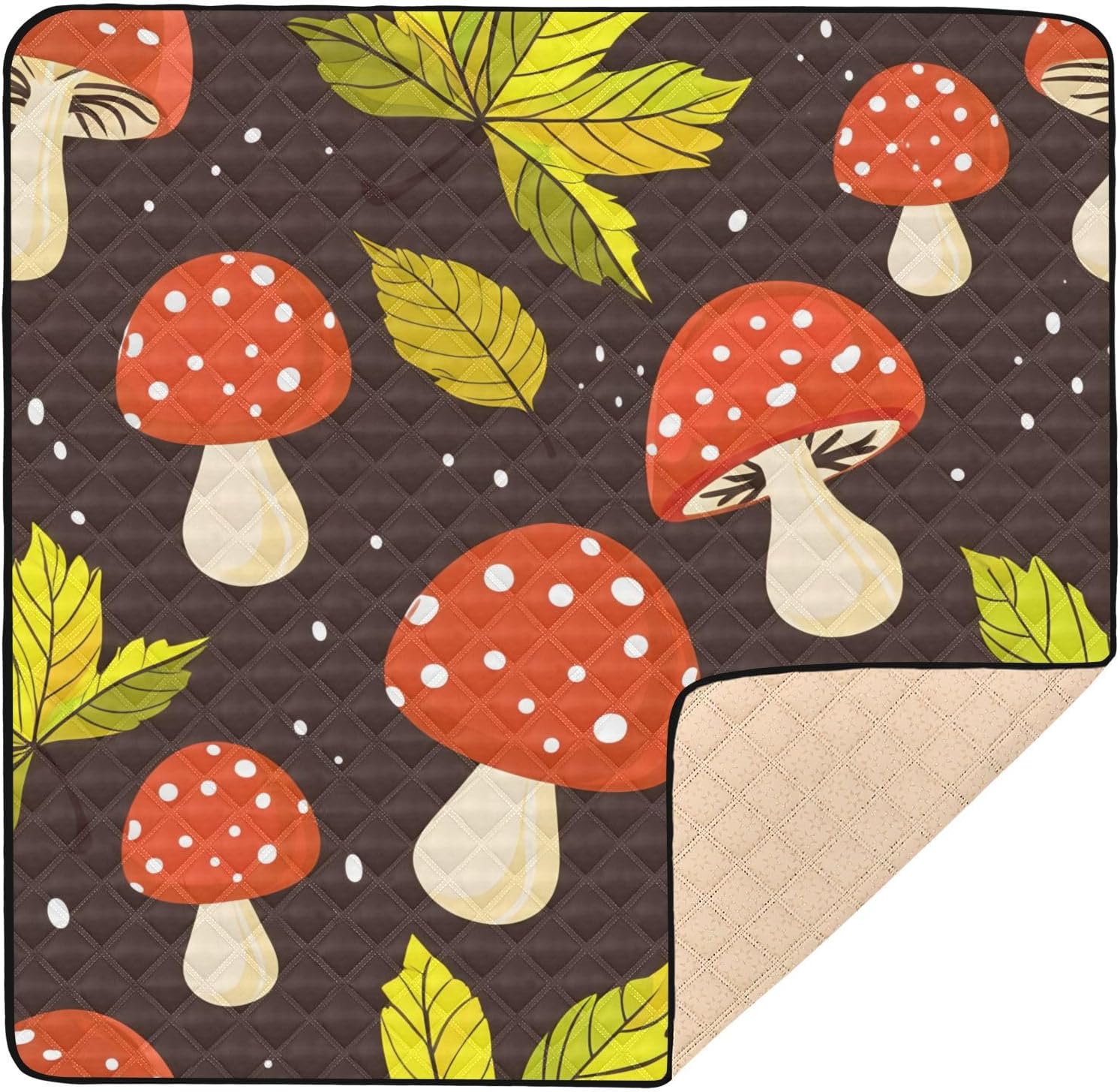 Mushrooms & Leaves Baby Play Mat, 50“ X 50” Washable Folding Crawling Mat, Baby Floor Mat, Soft, Non-Slip