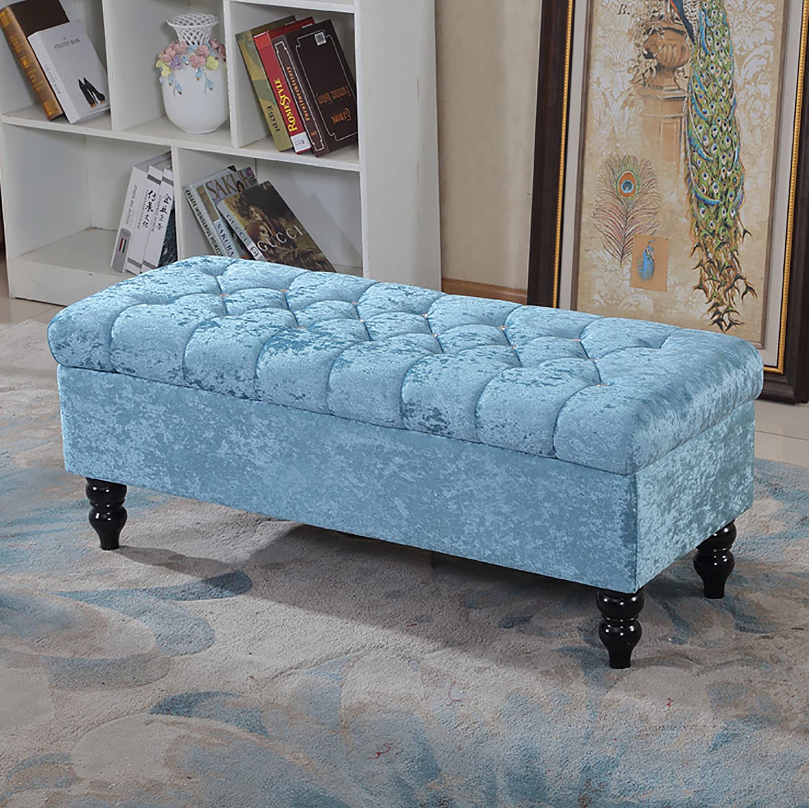 Banco de Almacenamiento tapizado en Terciopelo, otomana Rectangular de Felpa con Patas de Madera, baúl Acolchado con Tapa, Banco de Zapatos, Taburete para pies con Tapa elevable pa