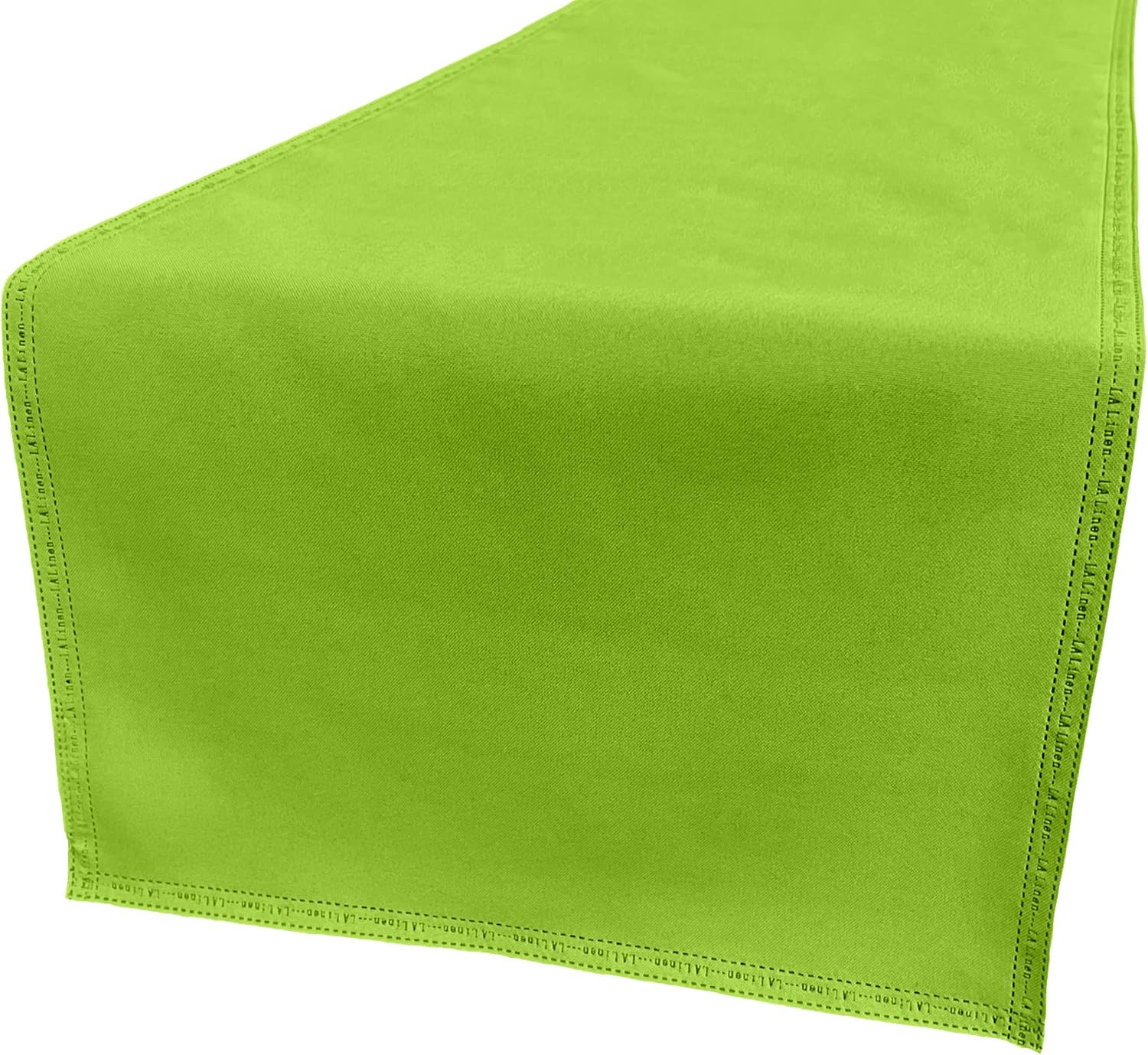 LA Linen Table Runner Faux Raw Silk Fabric Runner, QEB Laser Bonded Edge, Stain and Wrinkle Resistant Luxurious Cloth Table Runner for Dinning, Kitchen, Party, 14 by 108-Inch, Lime