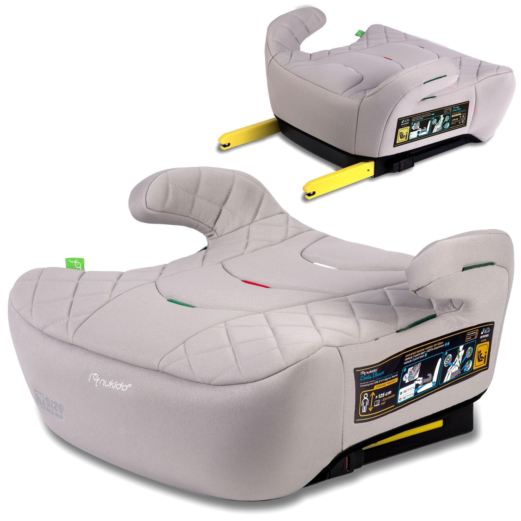 Nukido Sitzerhöhung Auto Kindersitzerhöhung - 22-36 kg - Kindersitz Autositz - i-Size ISOFIX - 125 Bis 150 cm - Beige