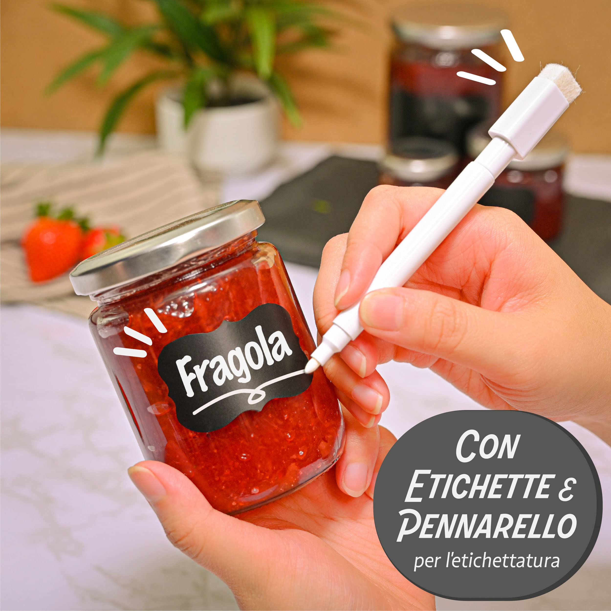 Praknu 25 Vasetti di Vetro per Conserve da 230ml - Con Etichette e Pennarello - Ermetici - Lavabili in Lavastoviglie - Ideali da Regalare