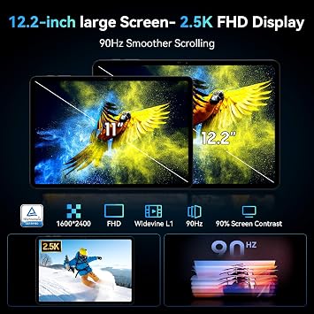 TABWEE T60 12 Inch Android 16 Tablet with Keyboard, SIM Card Slot, 256GB