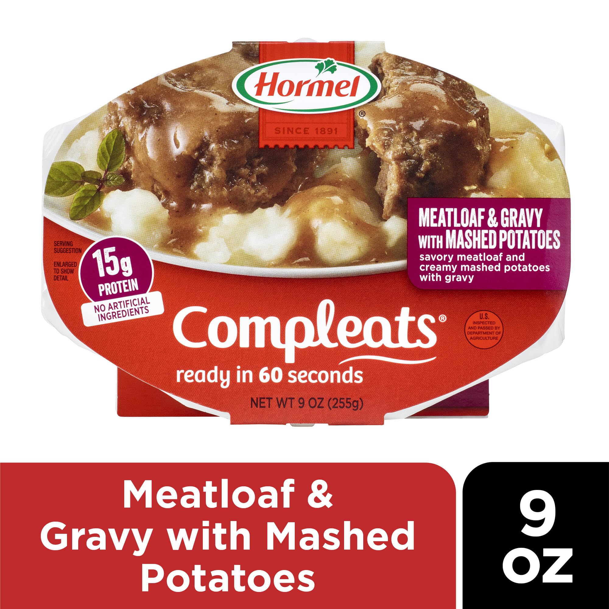 HORMEL COMPLEATS Meatloaf & Gravy With Mashed Potatoes Microwave Tray, 9 oz. (6 Pack)