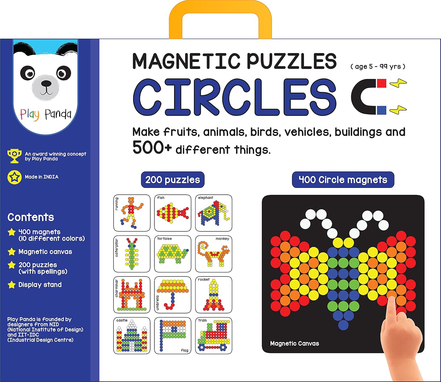 Play Panda Magnetic Puzzles : Circles - Includes 400 Magnets 200 Puzzles Magnetic Board Display Stand - for Boys and Girls