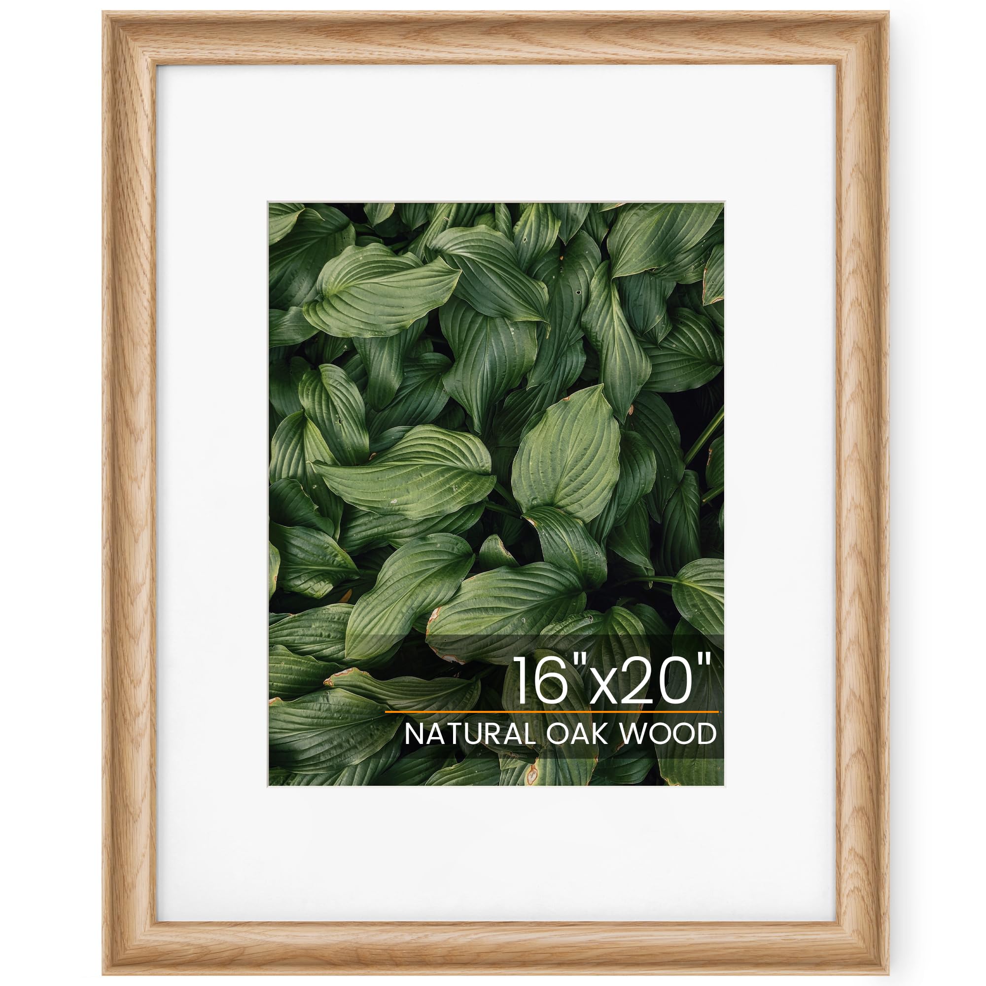 Acovy, 16x20 Frame Natural Oak Wood with White Color Mat for 11x14, HD Tempered Glass, 16x20 Wood Frame Poster Frame for Wall Display and Decor, 1 Pack