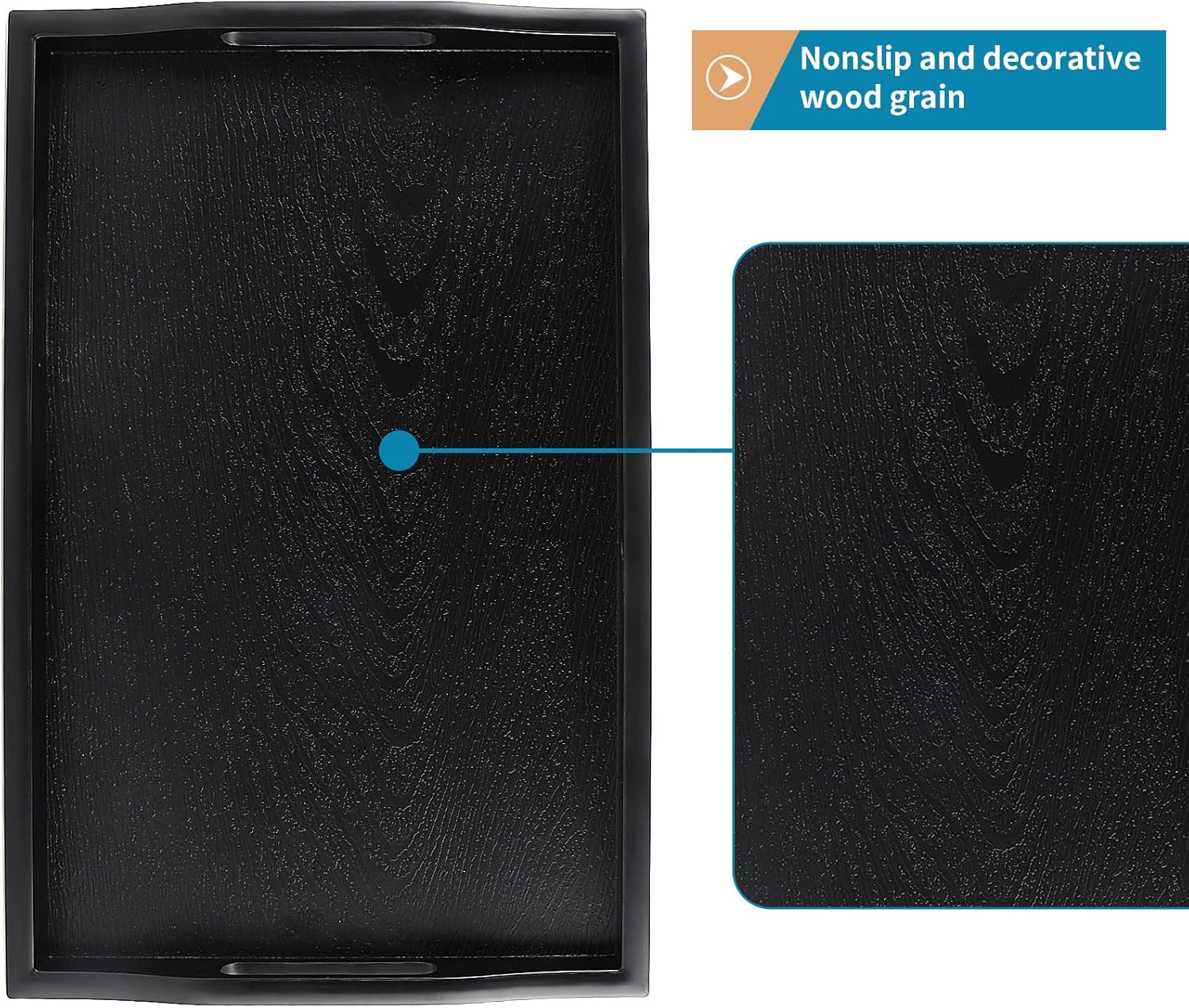 Plastic Serving Tray with Handles, 16.5" x 10.6" Rectangular Ottoman Tray for Meals, Decor or Party, Buffet, Coffee Table, Kitchen, Restaurant (Black) - Image 4